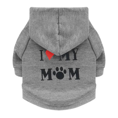 Mommy Print Fleece Pet Hoodie – Thick Warm Coat for Dogs & Cats