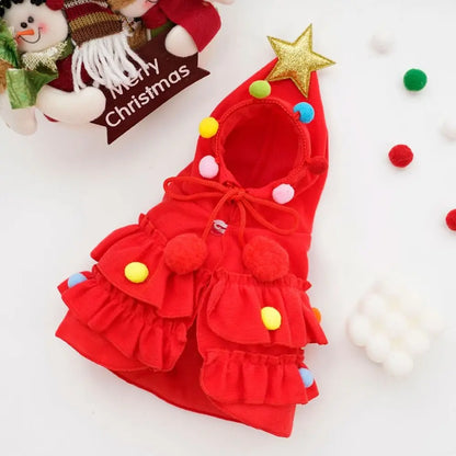 Colorful Christmas Tree Pet Cloak – Festive Santa Cape for Dogs & Cats